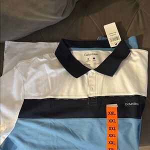 Calvin Klein Men's Polo Shirt in White, Black, and Blue